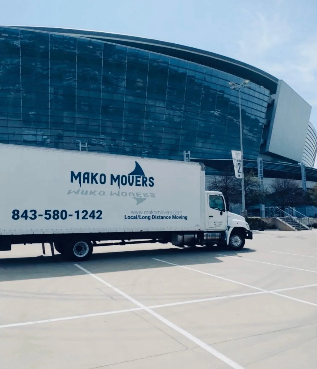 Mako Movers branded moving truck at a Charleston commercial move site