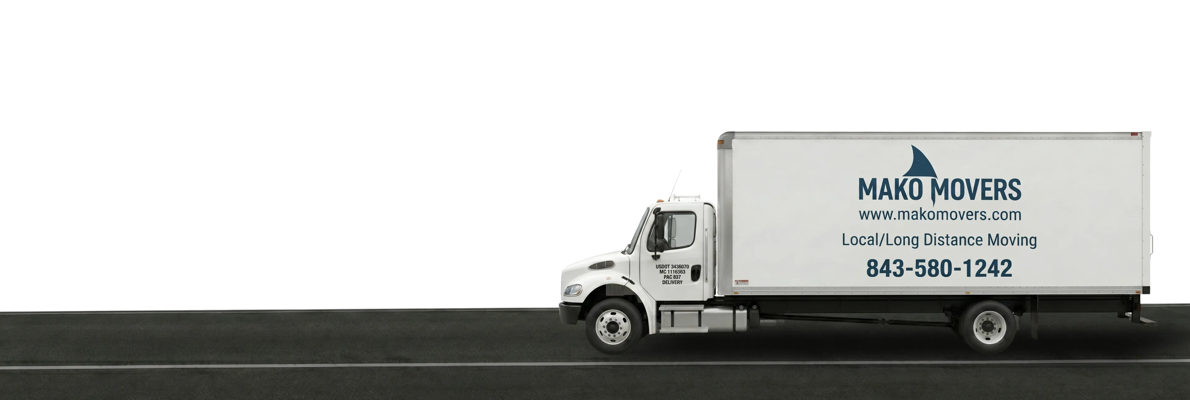 Mako Movers truck on a Charleston road